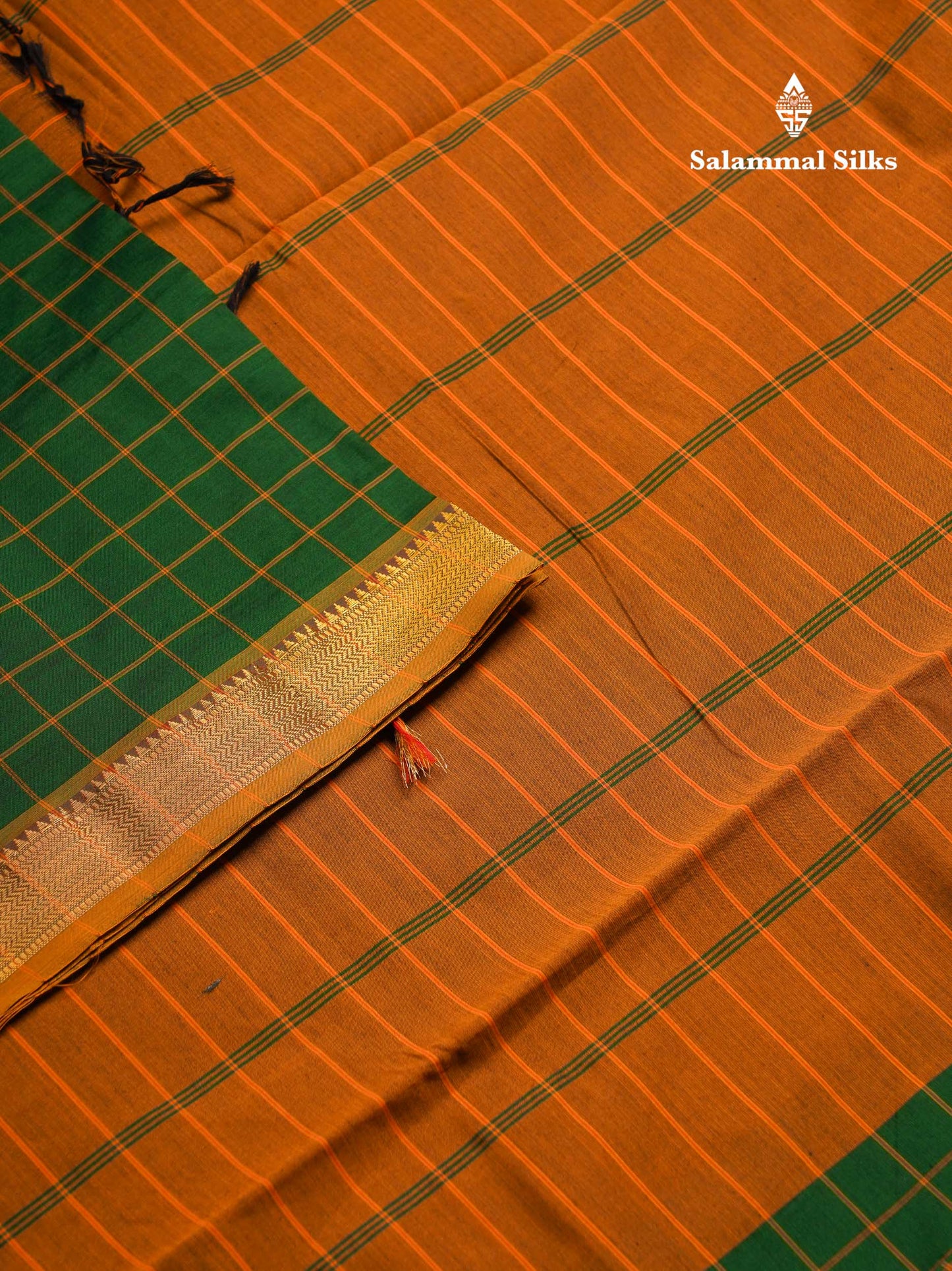 Beautiful Violet Checks Semi Silk Cotton Saree With Contrast Olive Mustard Yellow Blouse