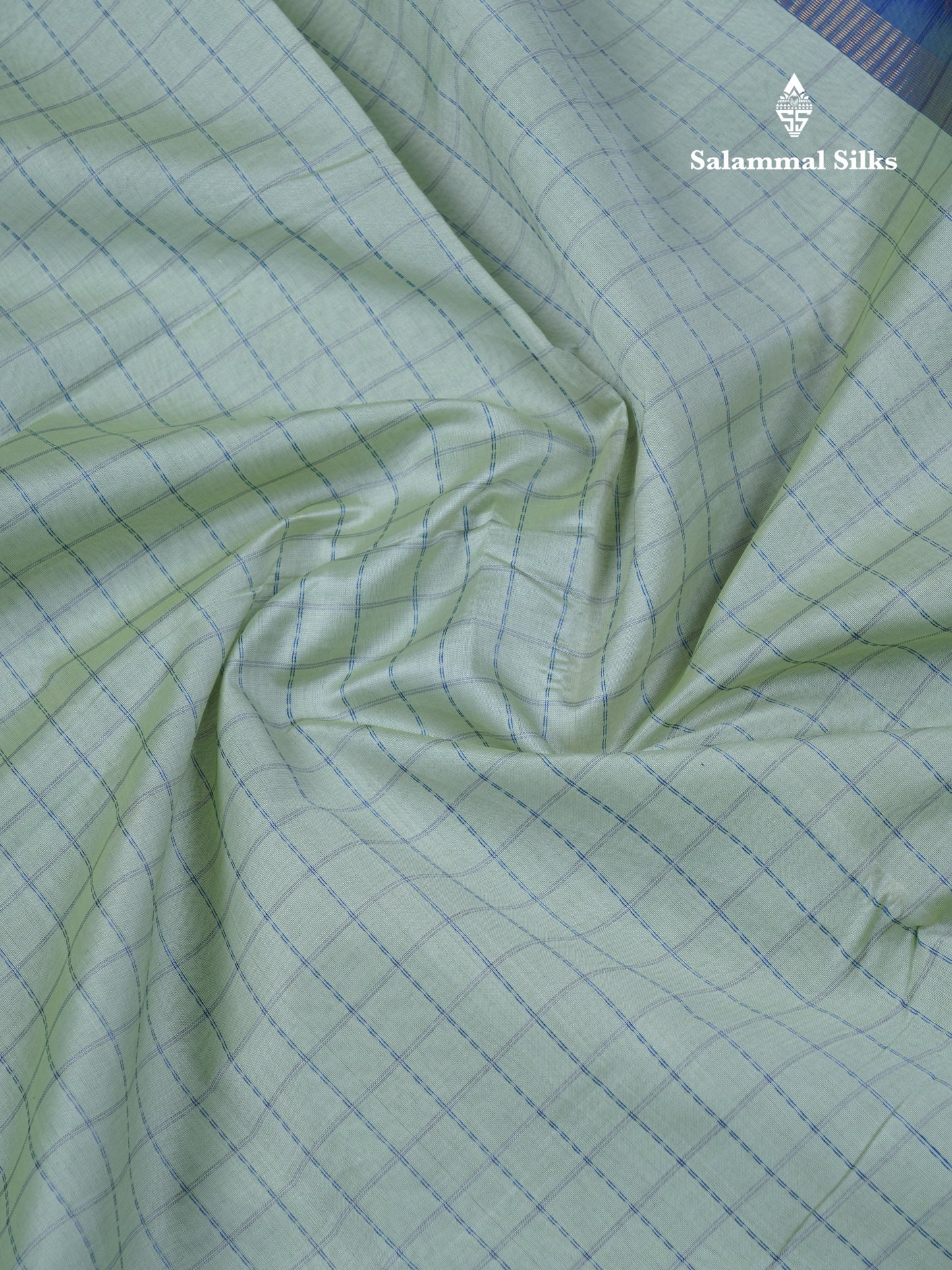 Light Elaichi Green Small Checks Semi Silk Cotton Saree With Contrast Violet Traditional Border