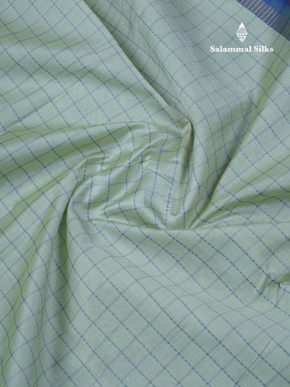 Light Elaichi Green Small Checks Semi Silk Cotton Saree With Contrast Violet Traditional Border