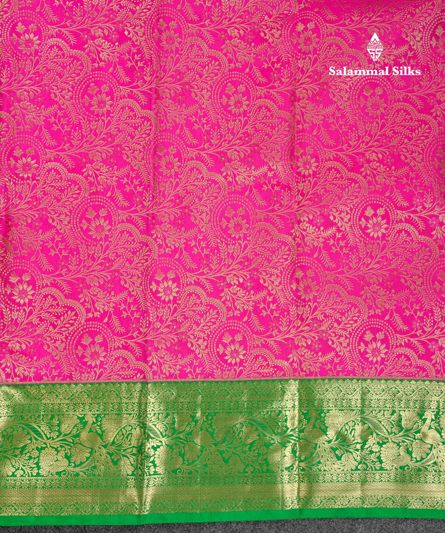 Beautiful Magenta Pink Bridal Pure Kanjivaram Silk Saree With Contrast Green Traditional Border