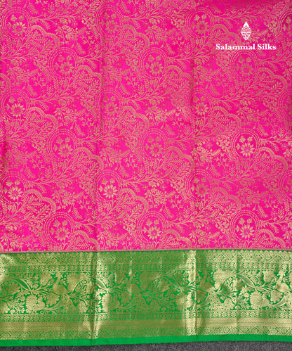 Beautiful Magenta Pink Bridal Pure Kanjivaram Silk Saree With Contrast Green Traditional Border