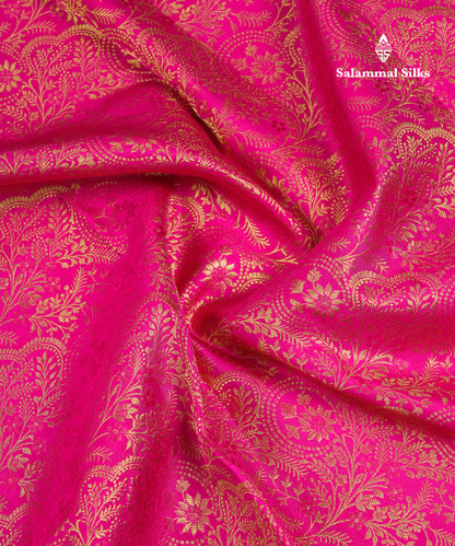 Beautiful Magenta Pink Bridal Pure Kanjivaram Silk Saree With Contrast Green Traditional Border