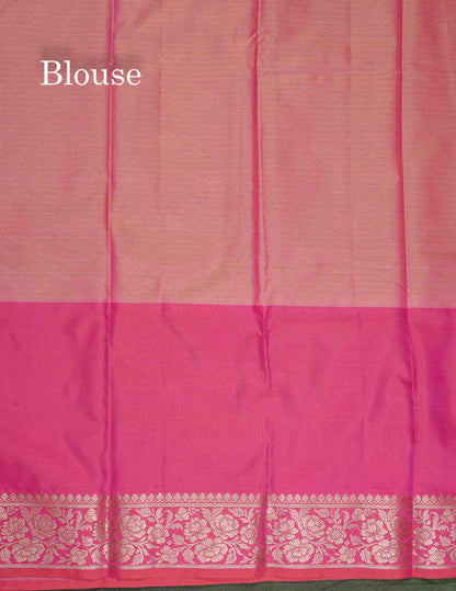 Semi Silk Saree - Light Pink Colour Body With Contrast Pink Fancy Long Border