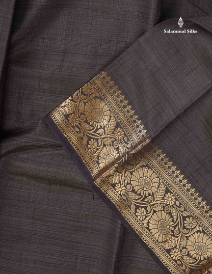 Semi Tussar Fancy Saree - Snuff Brown Colour Body Plain With Fancy Border
