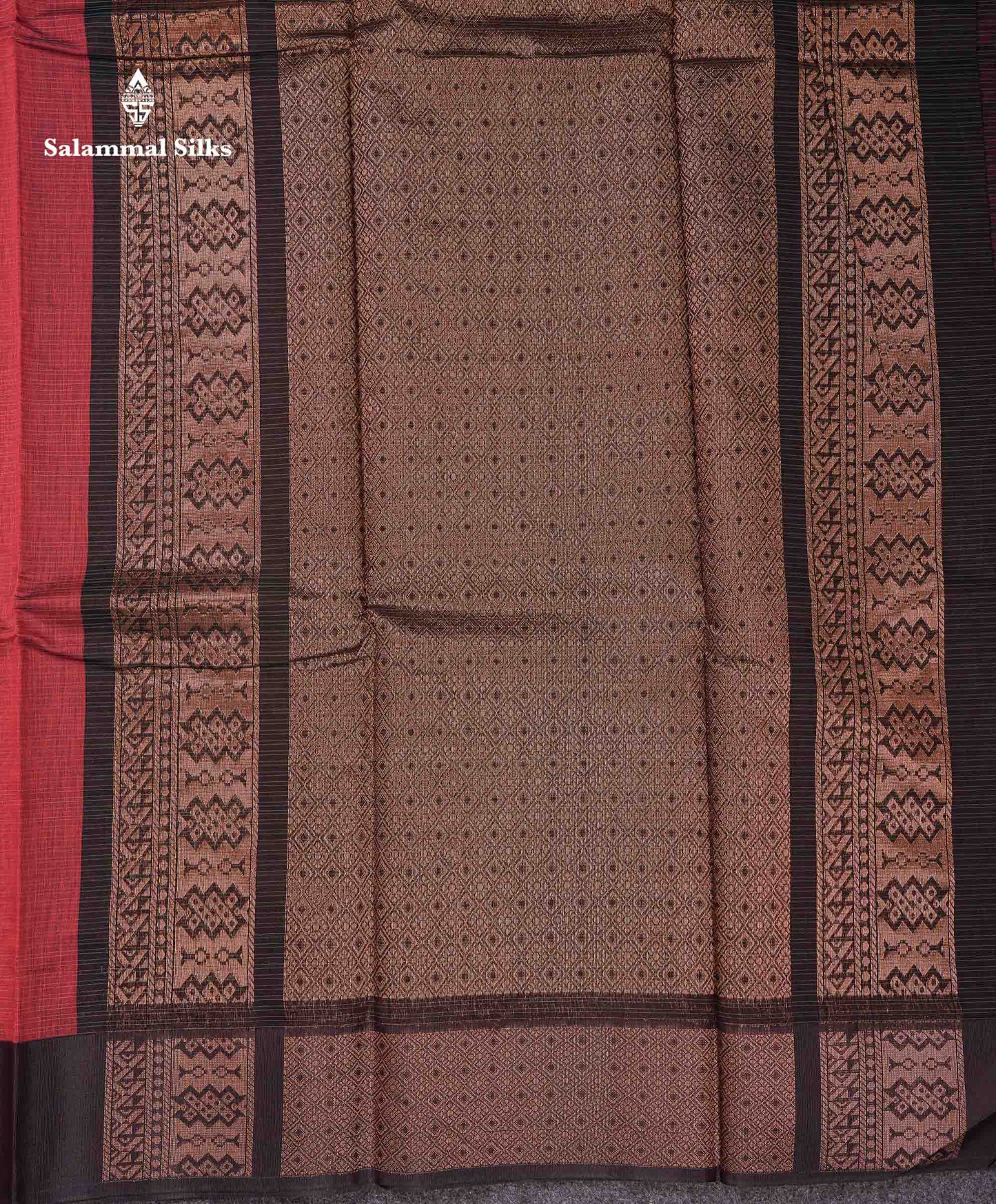 Beautiful Brown Copper Zari Butta Kota Cotton Saree With Contrast Dark Brown Border