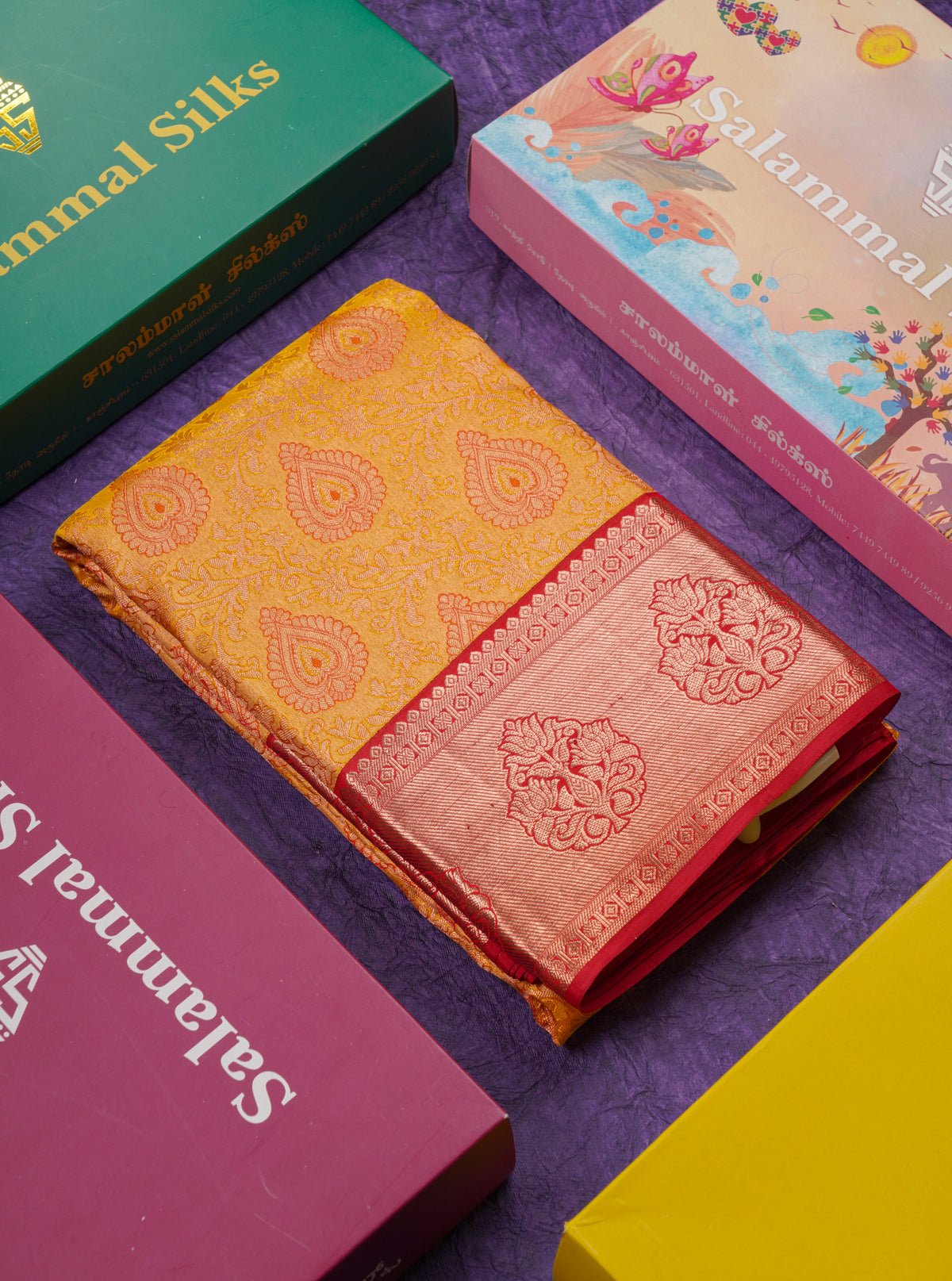 Beautiful Mustard Yellow Bridal Pure Kanjivaram Silk Saree With Contrast Maroon Border