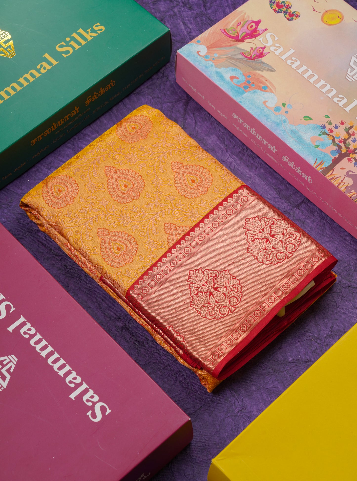 Beautiful Mustard Yellow Bridal Pure Kanjivaram Silk Saree With Contrast Maroon Border