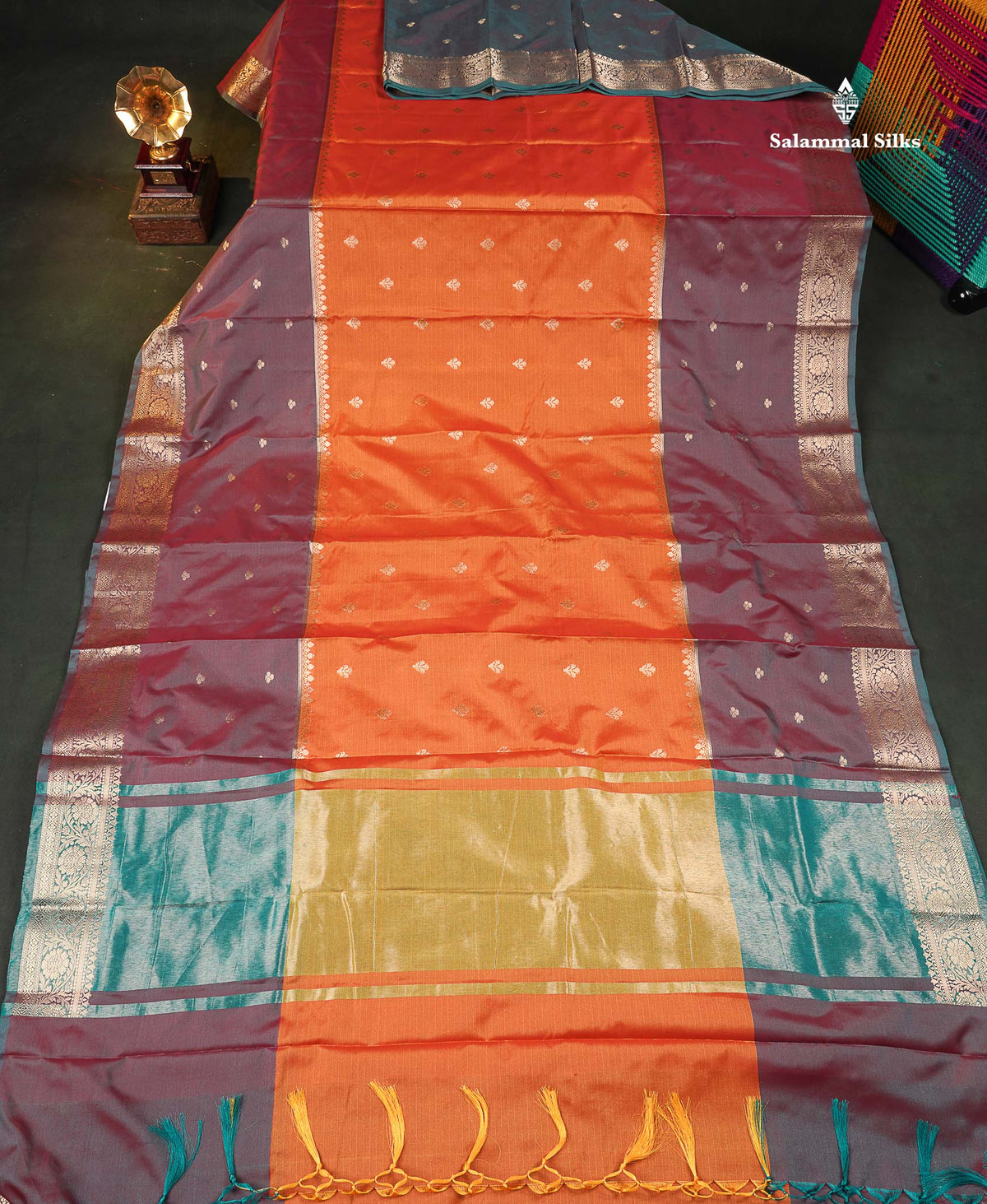 Semi Silk Saree - Rust Orange Colour Body With Contrast Dual Tone Magenta Fancy Long Border 
