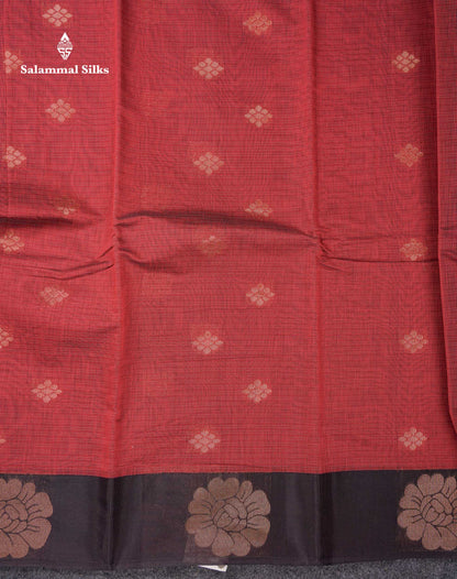 Beautiful Brown Copper Zari Butta Kota Cotton Saree With Contrast Dark Brown Border