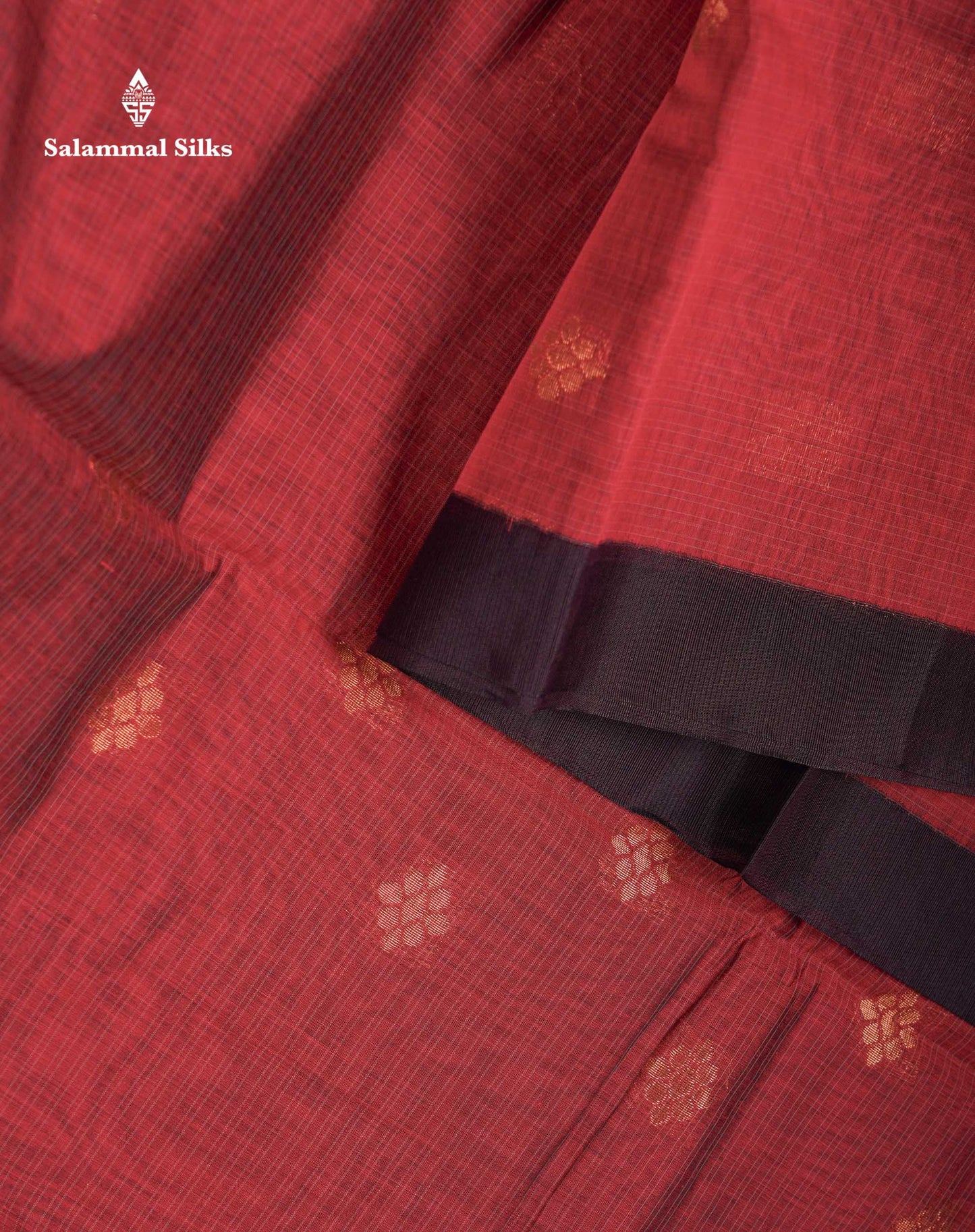 Beautiful Brown Copper Zari Butta Kota Cotton Saree With Contrast Dark Brown Border