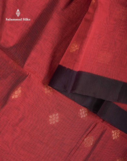 Beautiful Brown Copper Zari Butta Kota Cotton Saree With Contrast Dark Brown Border