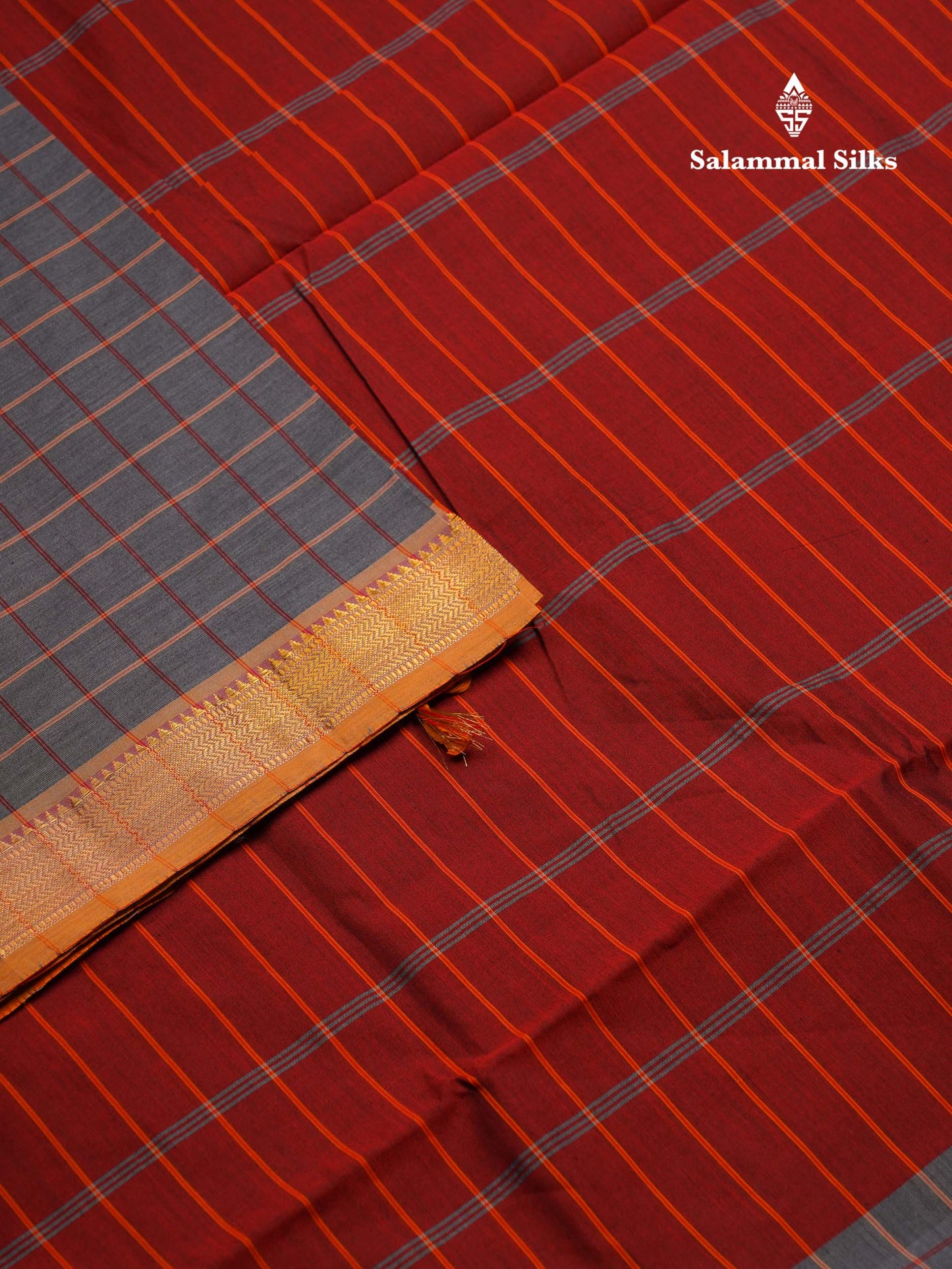 Beautiful Violet Checks Semi Silk Cotton Saree With Contrast Olive Mustard Yellow Blouse