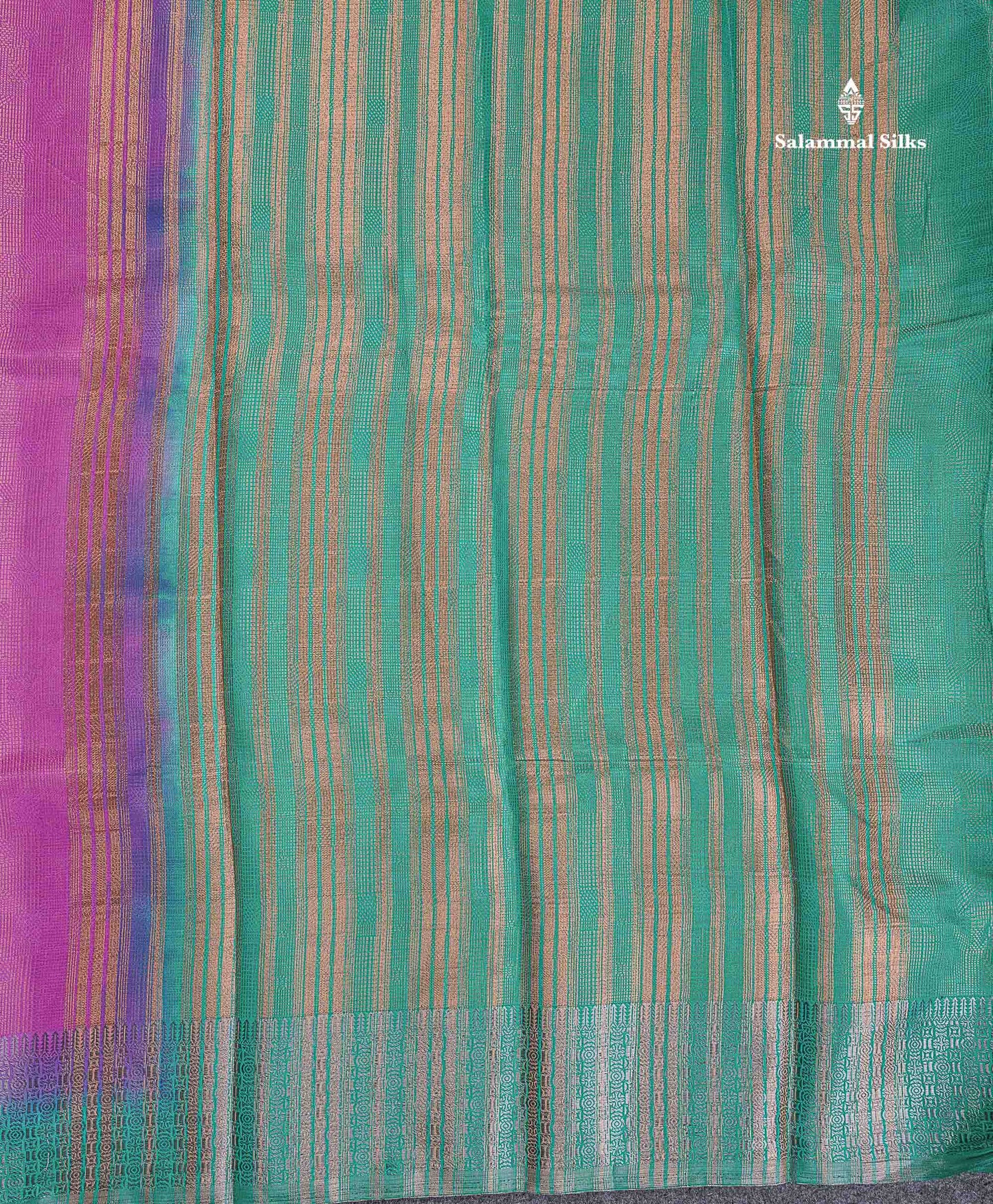 Semi Raw Silk Fancy Saree - Light Pink With Contrast Sapphire Green Blouse