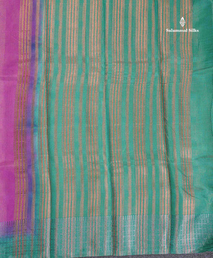 Semi Raw Silk Fancy Saree - Light Pink With Contrast Sapphire Green Blouse