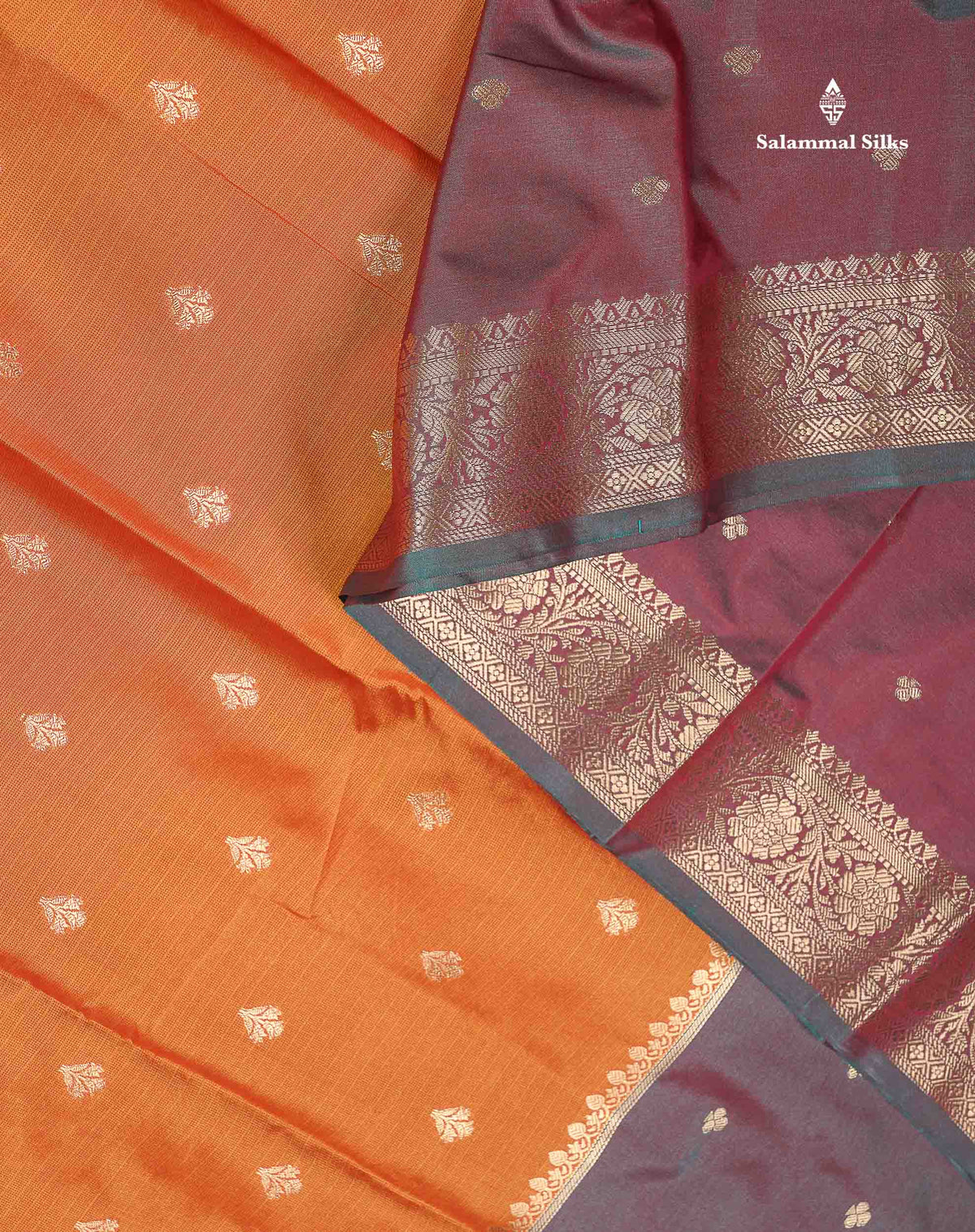 Semi Silk Saree - Rust Orange Colour Body With Contrast Magenta Long Fancy Border