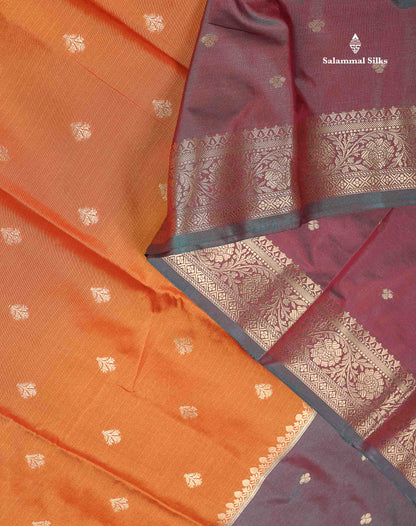 Semi Silk Saree - Rust Orange Colour Body With Contrast Magenta Long Fancy Border