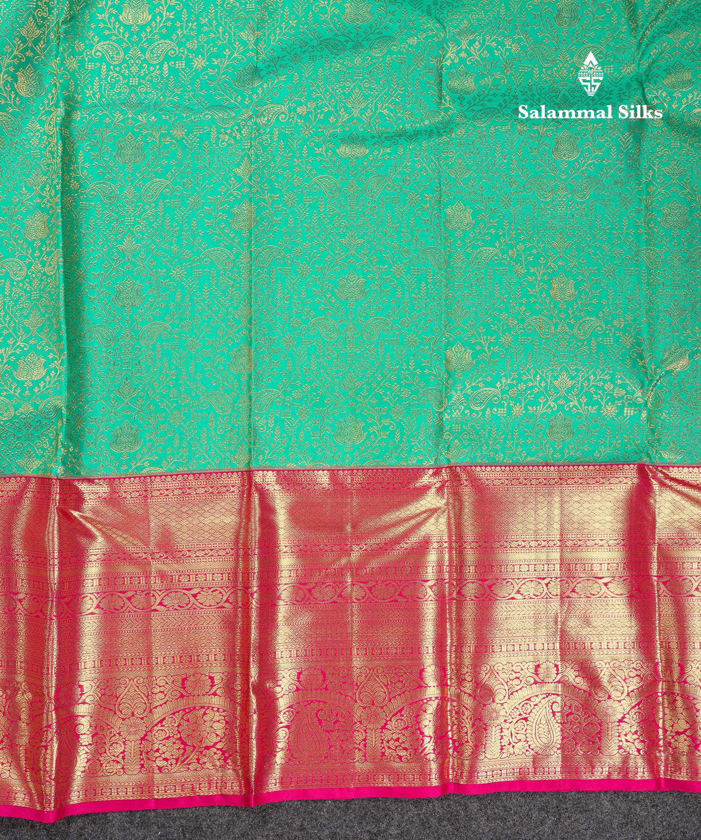 Beautiful Sapphire Green Bridal Pure Kanjivaram Silk Saree With Contrast Magenta Pink Traditional Evening Morning Border