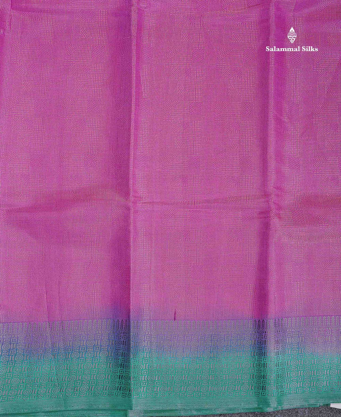 Semi Raw Silk Fancy Saree - Light Pink With Contrast Sapphire Green Blouse