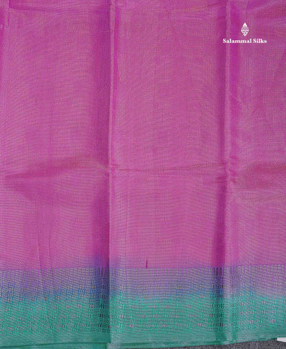 Semi Raw Silk Fancy Saree - Light Pink With Contrast Sapphire Green Blouse