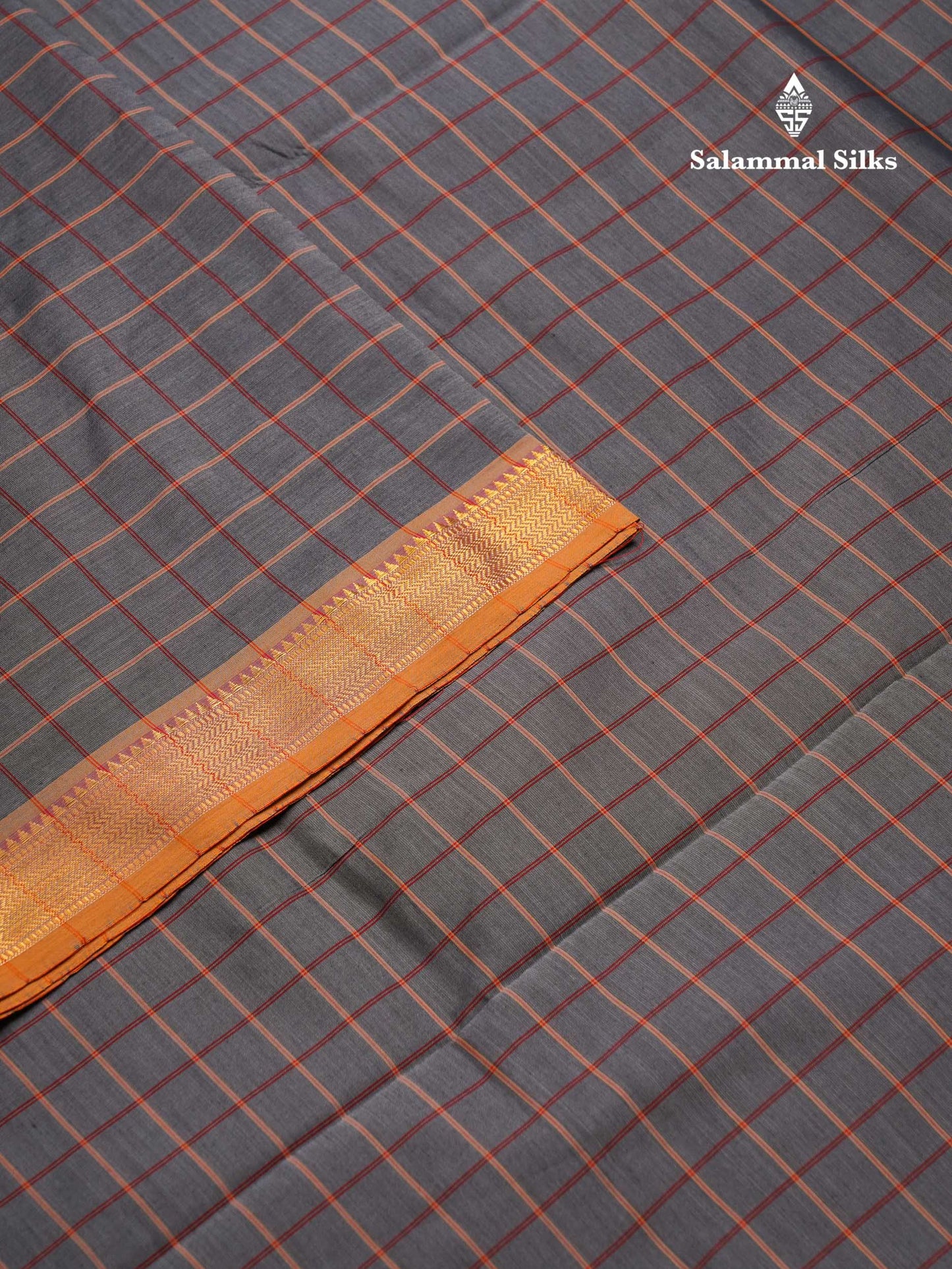 Beautiful Violet Checks Semi Silk Cotton Saree With Contrast Olive Mustard Yellow Blouse