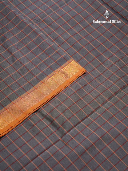 Beautiful Violet Checks Semi Silk Cotton Saree With Contrast Olive Mustard Yellow Blouse