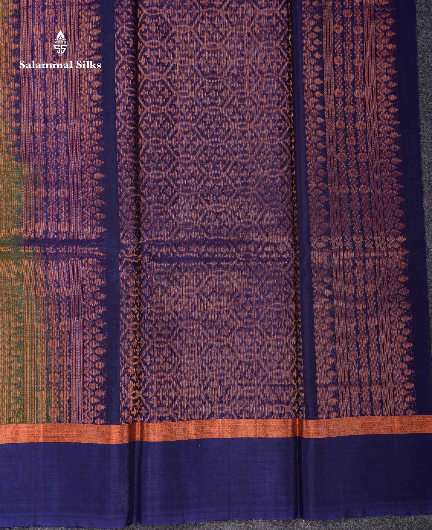 Beautiful Olive Green Zari Butta SICO Cotton Saree With Contrast Navy Blue Fancy Border