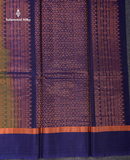 Beautiful Olive Green Zari Butta SICO Cotton Saree With Contrast Navy Blue Fancy Border