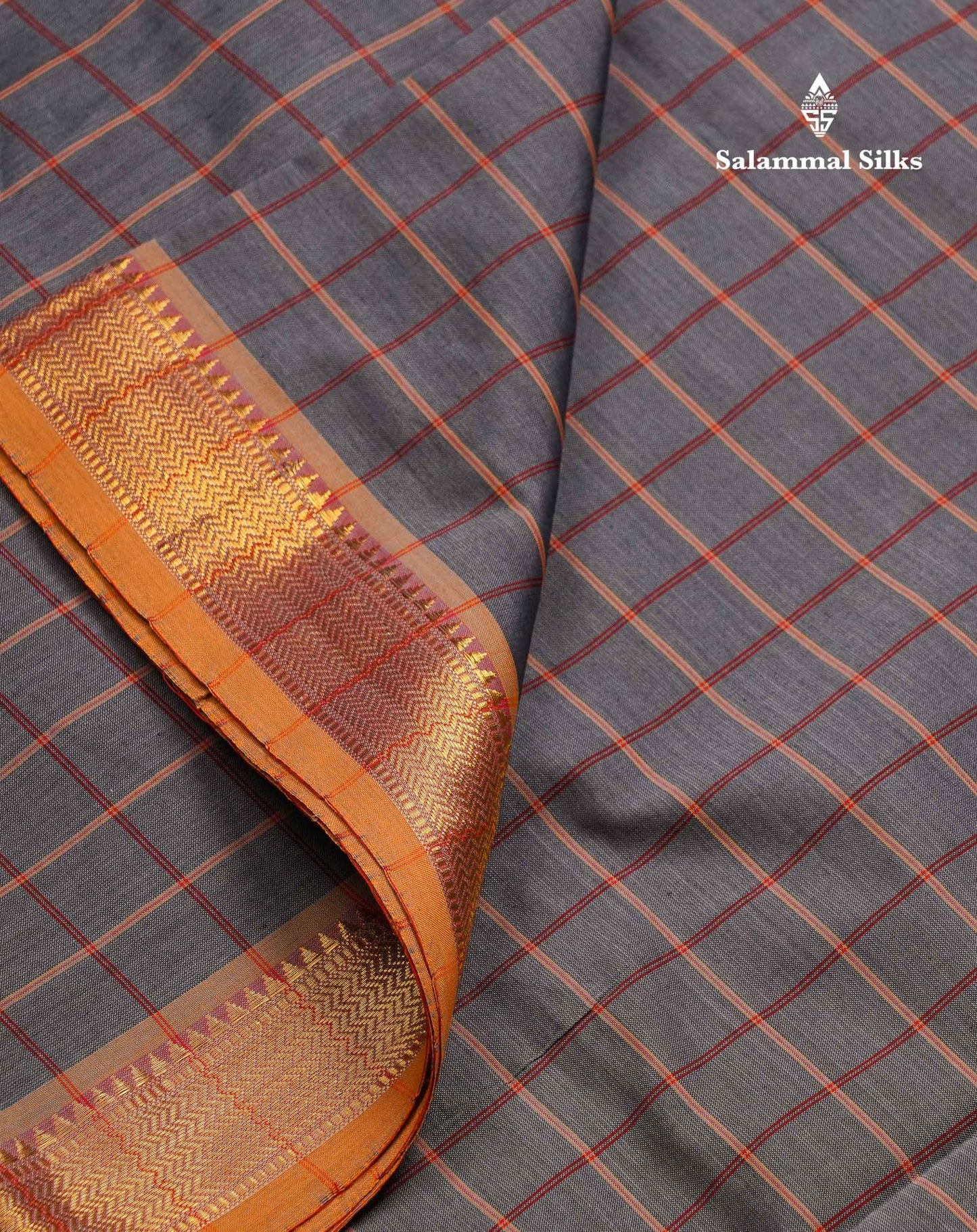 Beautiful Violet Checks Semi Silk Cotton Saree With Contrast Olive Mustard Yellow Blouse