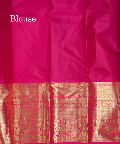 Beautiful Sapphire Green Bridal Pure Kanjivaram Silk Saree With Contrast Magenta Pink Traditional Evening Morning Border