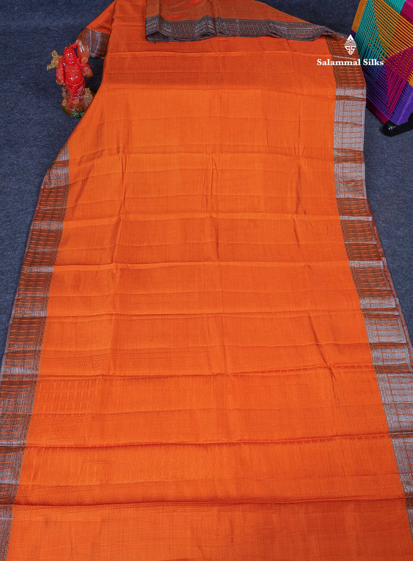 Semi Tussar Saree - Orange Colour Body With Fancy Border