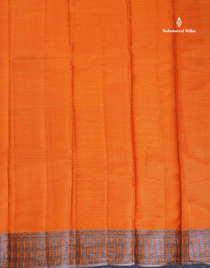 Semi Tussar Saree - Orange Colour Body With Fancy Border