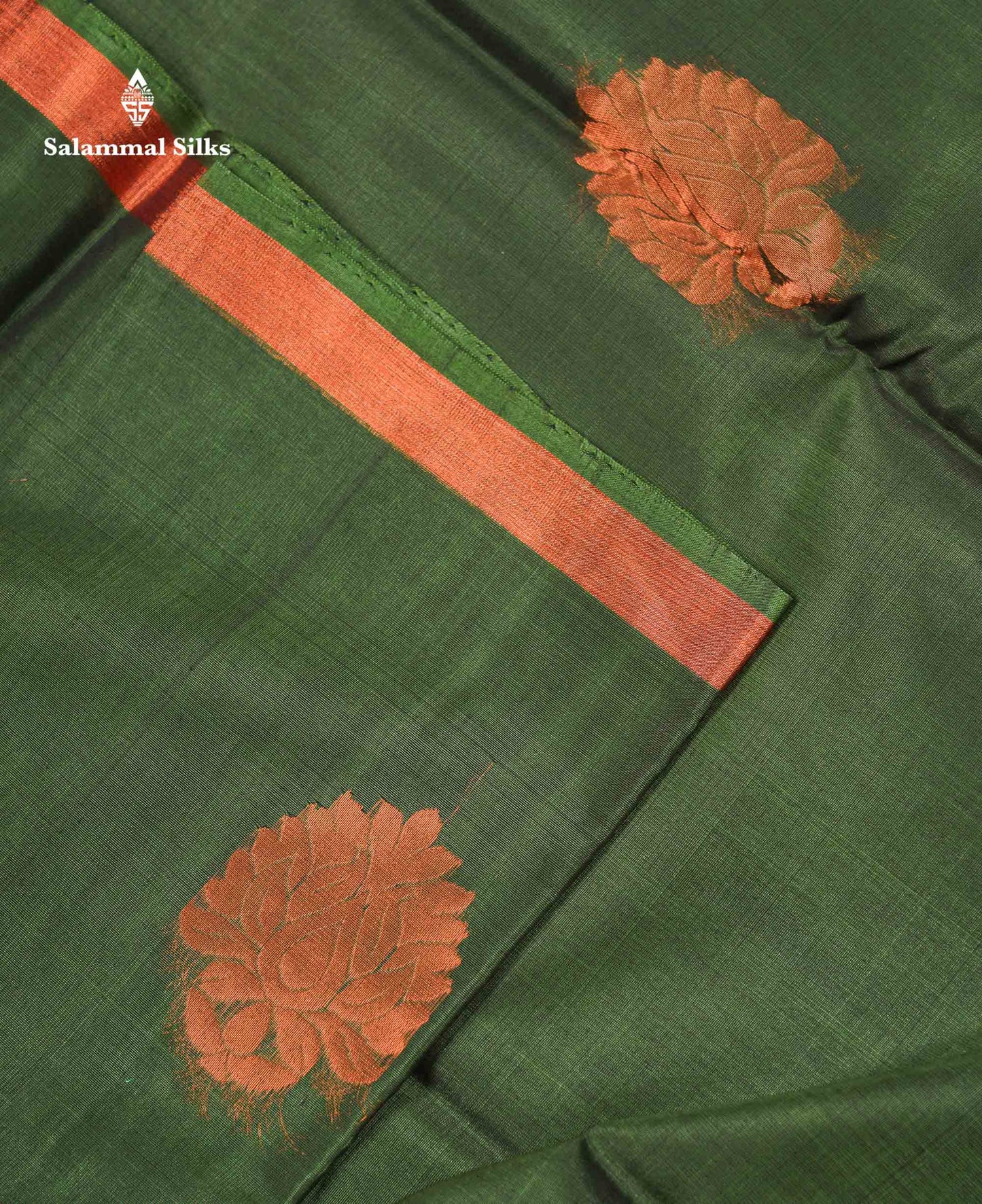 Beautiful Olive Green Zari Butta SICO Cotton Saree With Contrast Navy Blue Fancy Border
