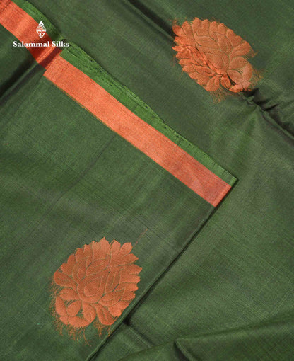 Beautiful Olive Green Zari Butta SICO Cotton Saree With Contrast Navy Blue Fancy Border
