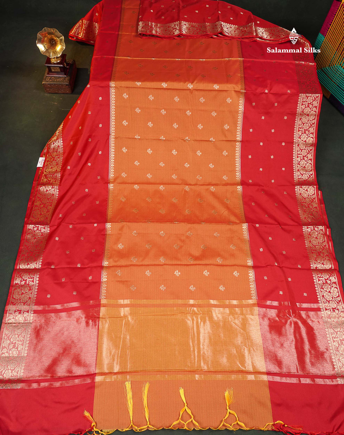 Semi Silk Saree - Rust Orange Colour Body With Contrast Red Fancy Long Border