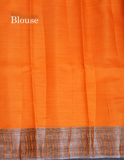 Semi Tussar Saree - Orange Colour Body With Fancy Border