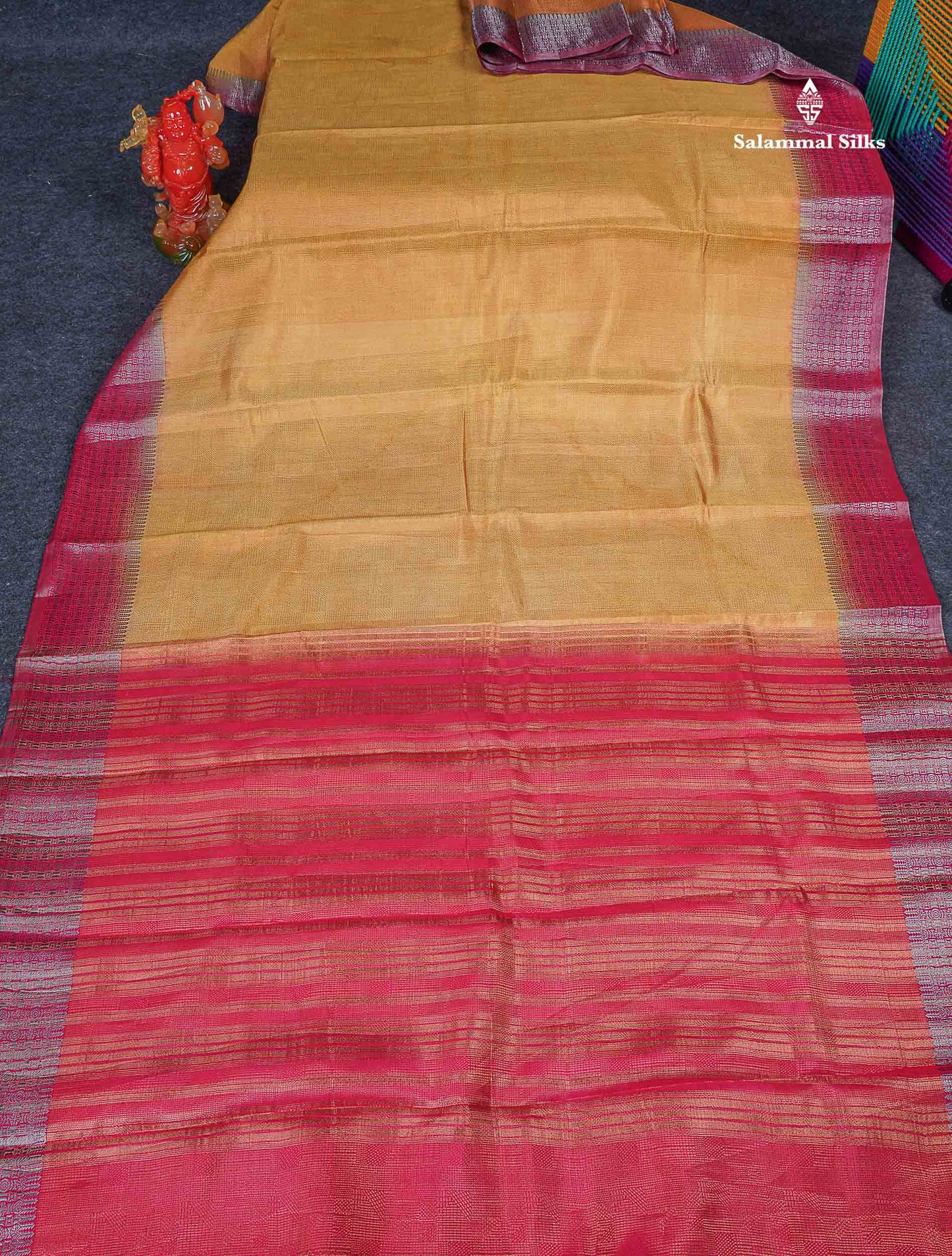 Semi Raw Silk Fancy Saree - Mustard Yellow With Contrast Pink Blouse