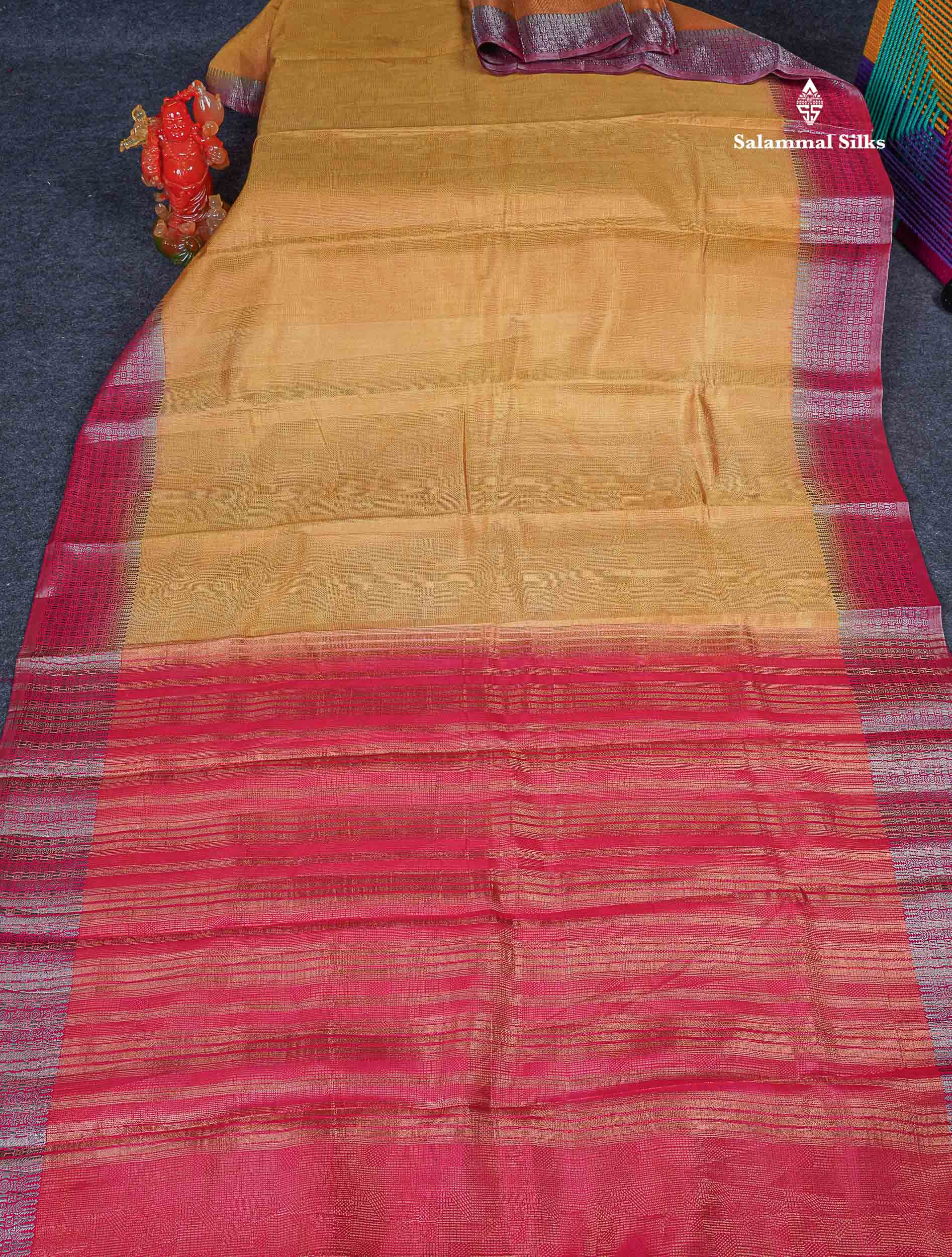 Semi Raw Silk Fancy Saree - Mustard Yellow With Contrast Pink Blouse