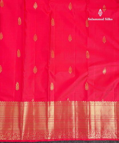 Beautiful Chilly Red Pure Kanjivaram Silk Saree With Traditional Evening Morning Border
