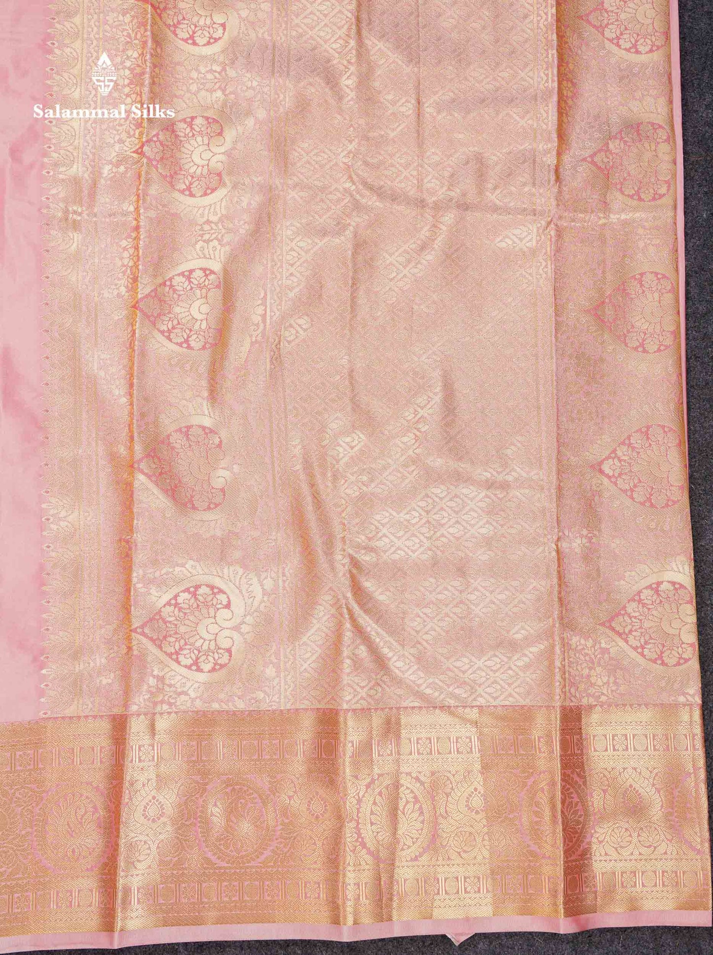 Beautiful Peach Semi Silk Saree With Traditional Evening Morning Border