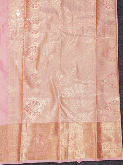 Beautiful Peach Semi Silk Saree With Traditional Evening Morning Border