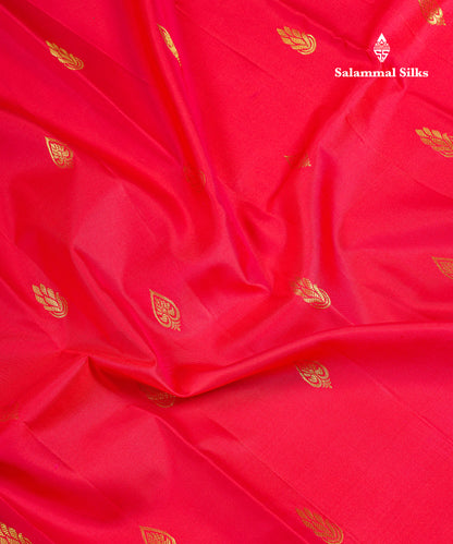 Beautiful Chilly Red Pure Kanjivaram Silk Saree With Traditional Evening Morning Border