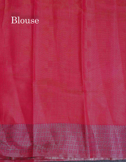 Semi Raw Silk Fancy Saree - Light Pink With Contrast Sapphire Green Blouse