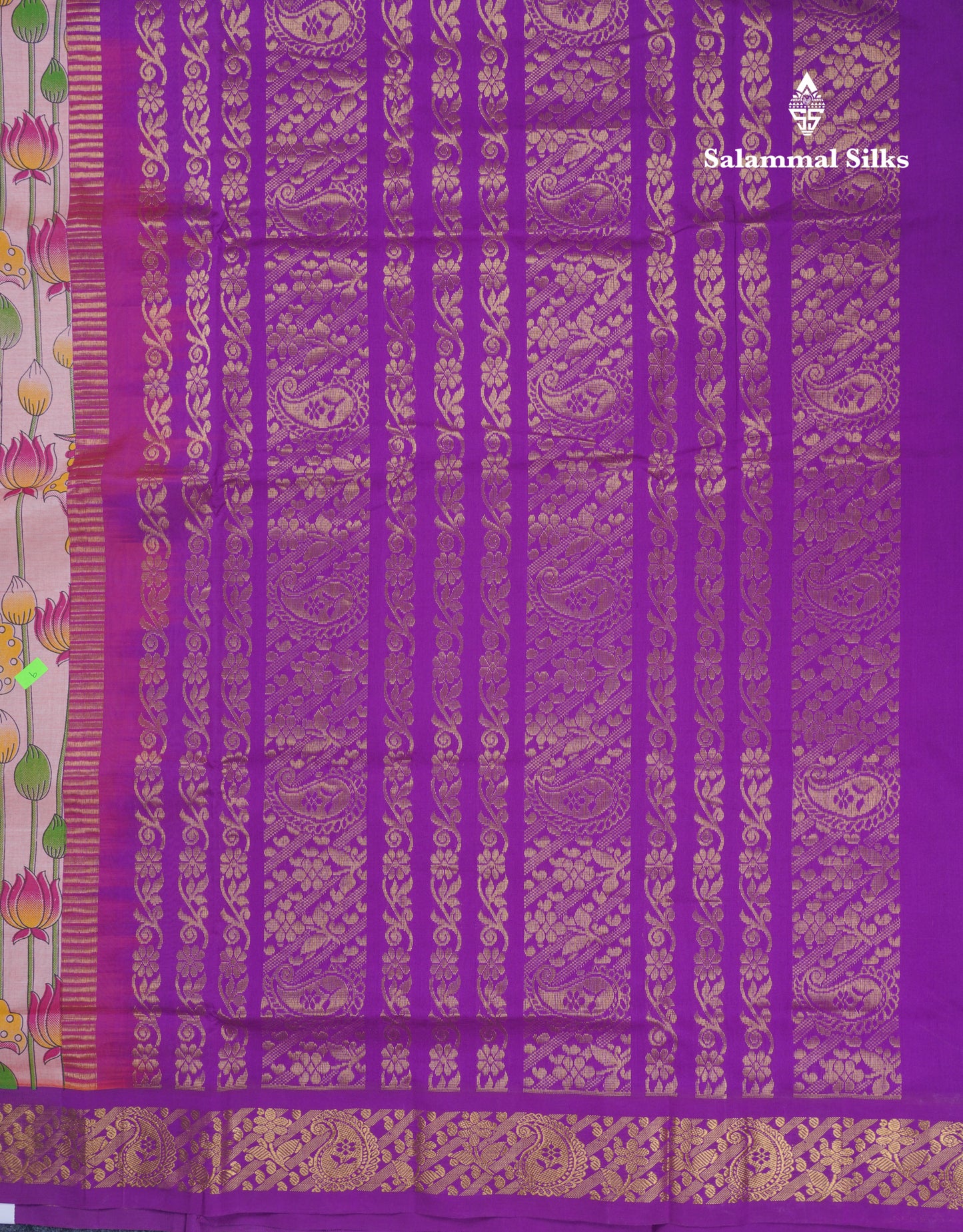 Peach Pink Pichwai Print Semi Silk Cotton Saree With Contrast Vadamalli Border