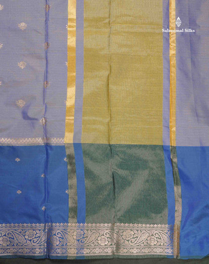 Semi Silk Saree - Dual Tone Blue Colour Body With Contrast Peacock Blue Fancy Long Border