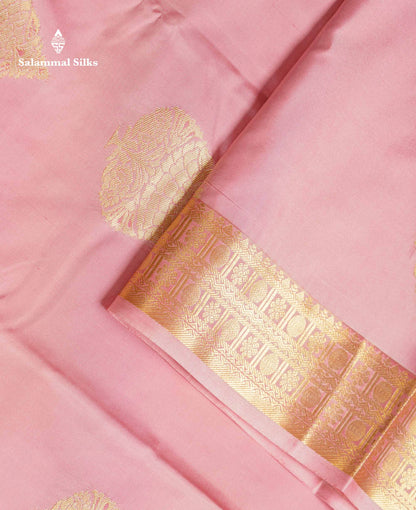 Beautiful Peach Semi Silk Saree With Traditional Evening Morning Border