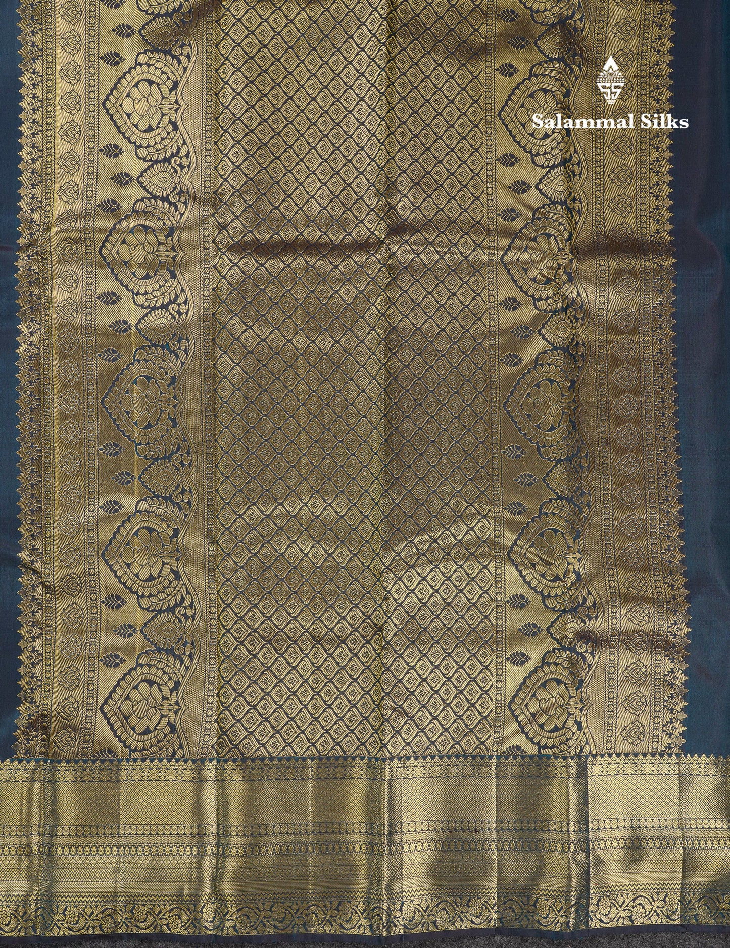 Beautiful Dark Ramar Blue Pure Kanjivaram Silk Saree With Traditional Evening Morning Border