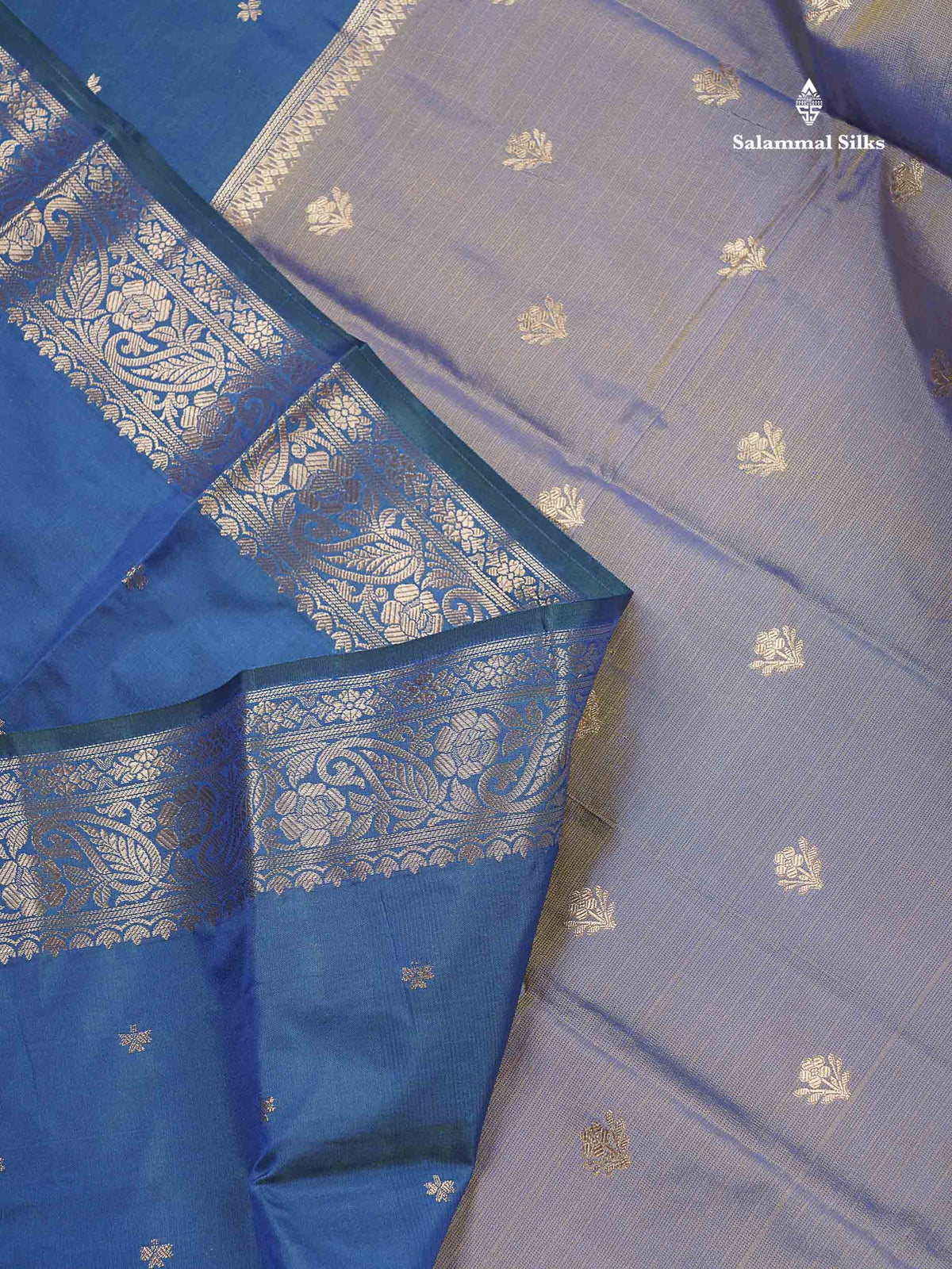 Semi Silk Saree - Dual Tone Blue Colour Body With Contrast Peacock Blue Fancy Long Border