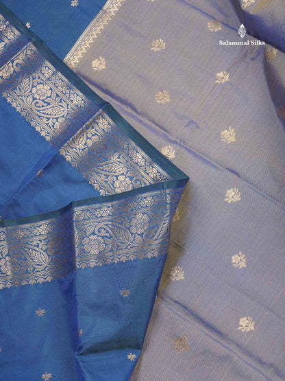 Semi Silk Saree - Dual Tone Blue Colour Body With Contrast Peacock Blue Fancy Long Border