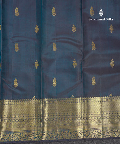 Beautiful Dark Ramar Blue Pure Kanjivaram Silk Saree With Traditional Evening Morning Border