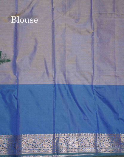 Semi Silk Saree - Dual Tone Blue Colour Body With Contrast Peacock Blue Fancy Long Border
